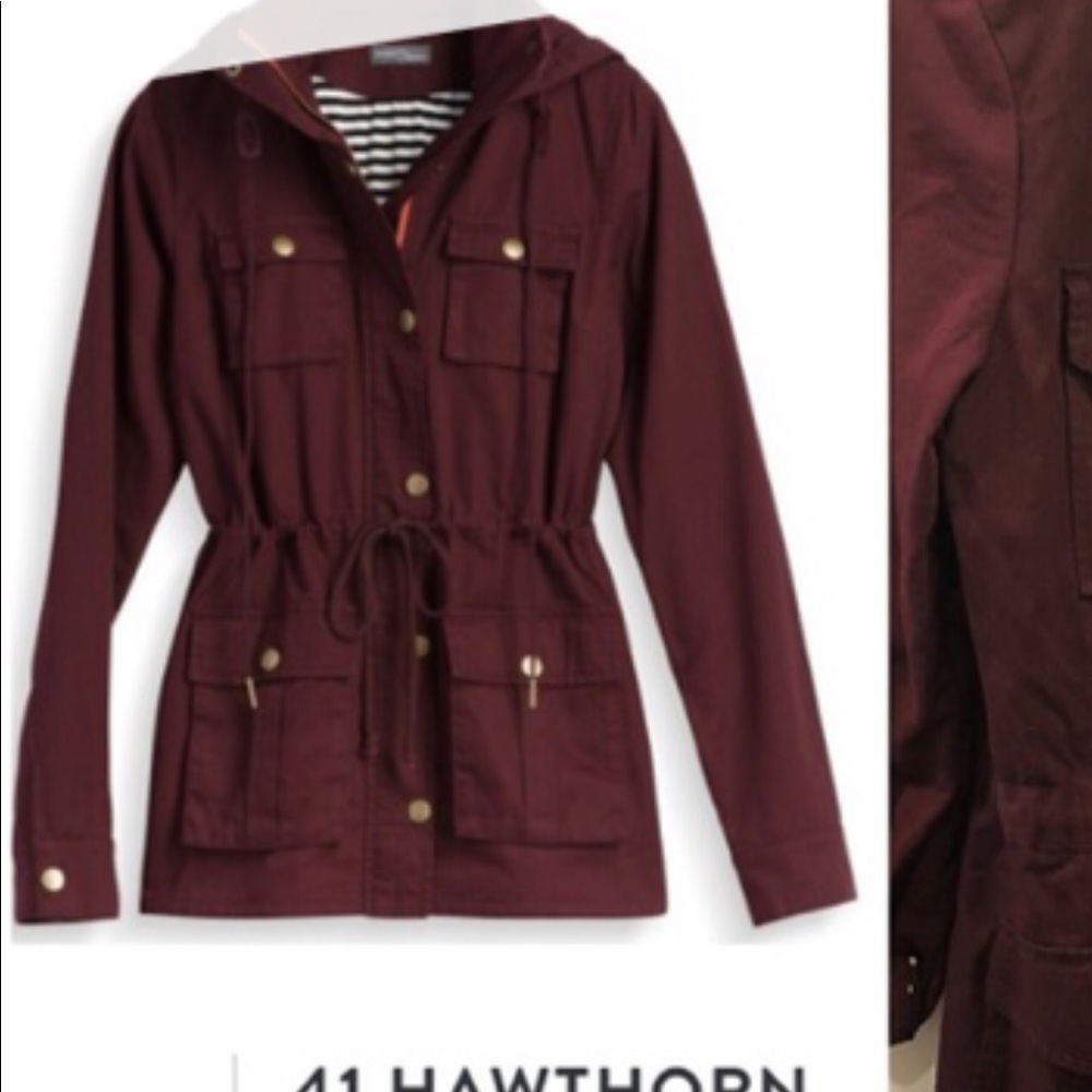 Maroon Utility Jacket with Removable Hood